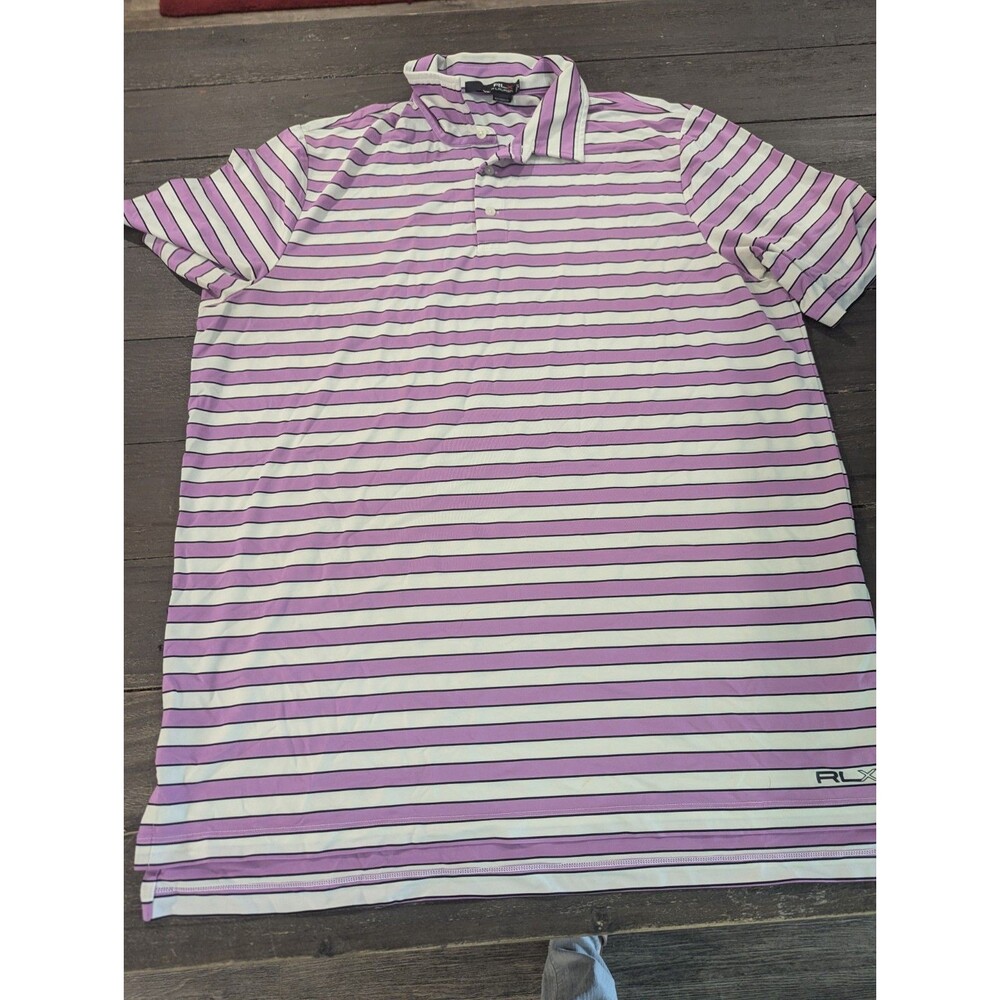 RLX Ralph Lauren Polo Shirt Mens XLarge Purple Gray White Striped Golf